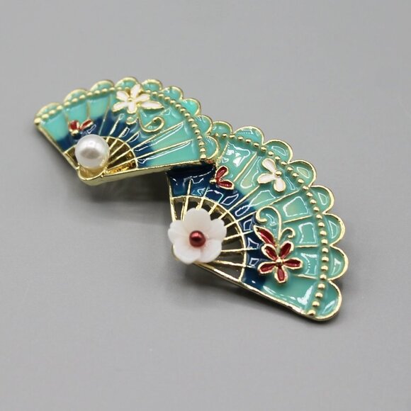Fan traditional jewelry pin brooch fashion white pearl elegant beautiful gold - Picture 8 of 11